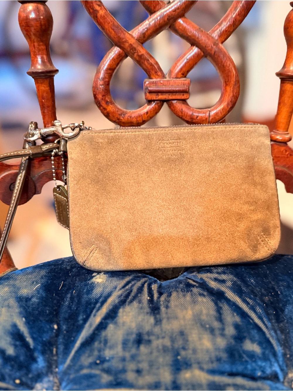 Coach Suede Wristlet in Tan